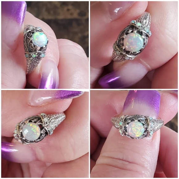 Genuine 2ct Natural White Fire Opal Ring 7 - Picture 5 of 8